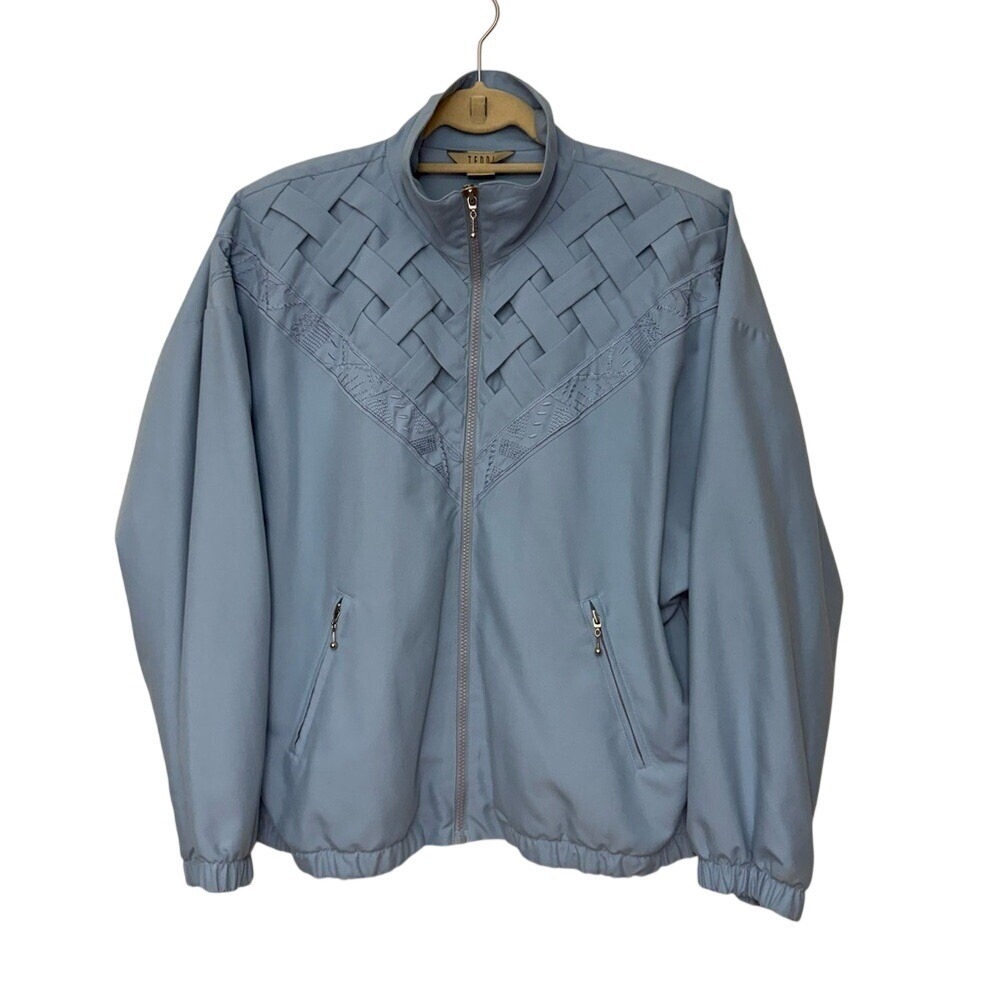 Teddi Vintage 80s 90s Weave Pattern‎ Baby Blue Windbreaker Jacket Large